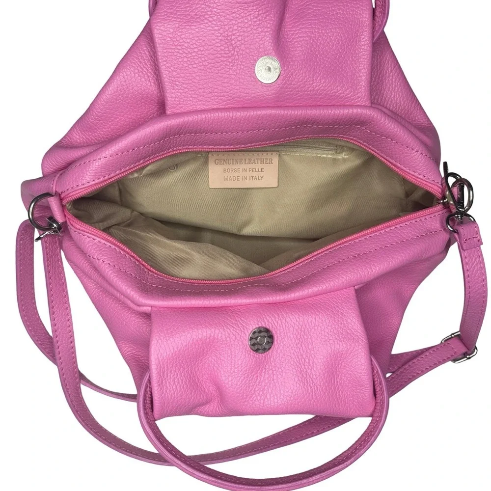 New Borse In Pelle Slouchy Dumpling Bag Leather Bubblegum Pink Two Way Italy